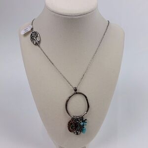Tree of Life Long Boho charm necklace with ring tree bird bead charms New NWT